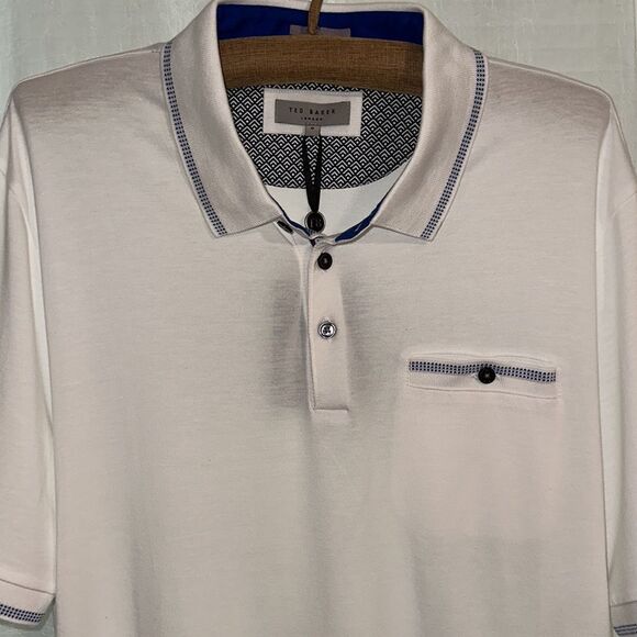 Ted Baker 6/XL White Blue Short Sleeve Cotton Blend Lightweight Polo - Picture 9 of 15